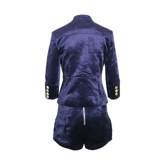 Pierre Balmain Military Blazer and Shorts Set in Blue Velvet - Picture 2 of 12